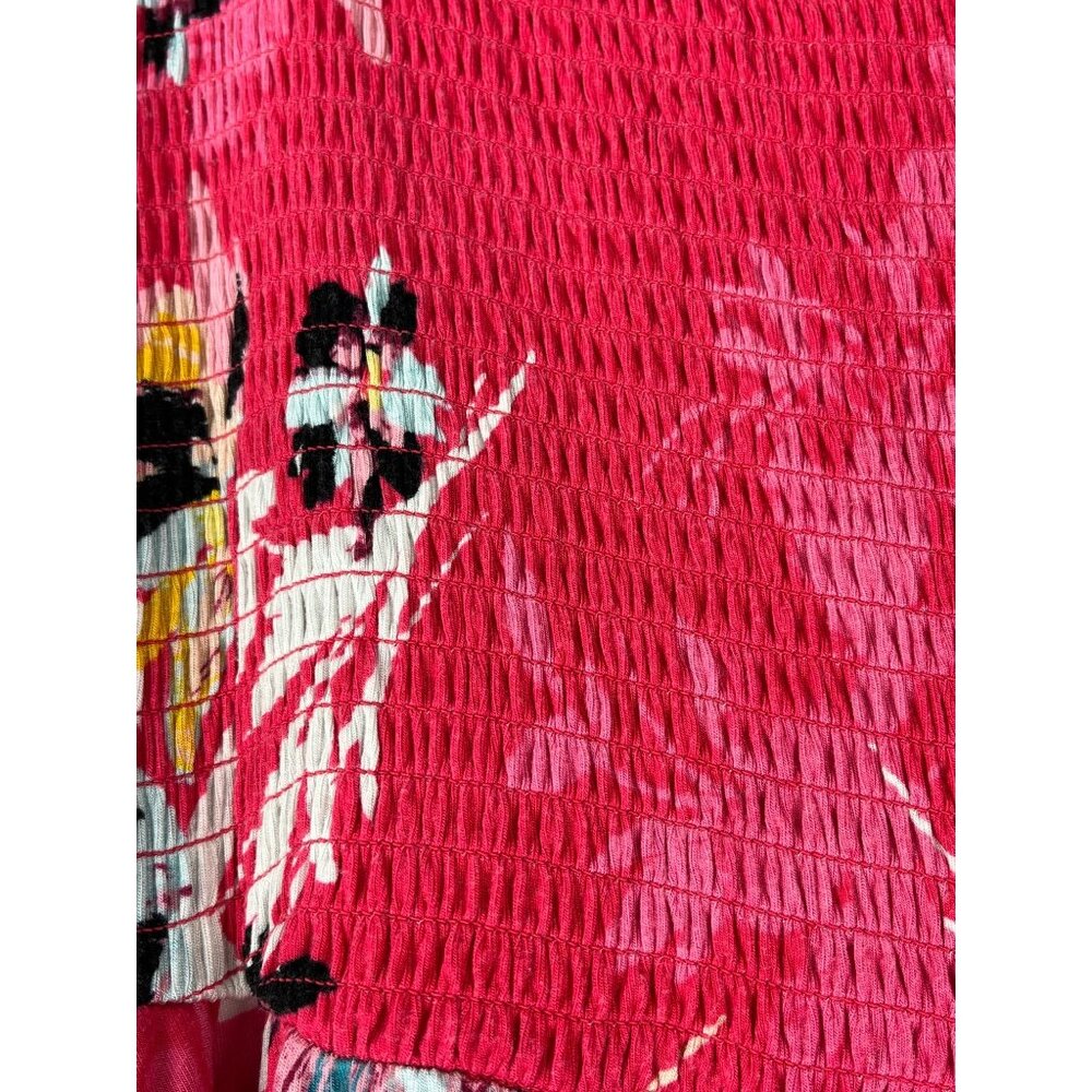 Floral Smocked Midi Dress Pockets Rayon Spandex Size 1 summer vacation - Picture 7 of 14